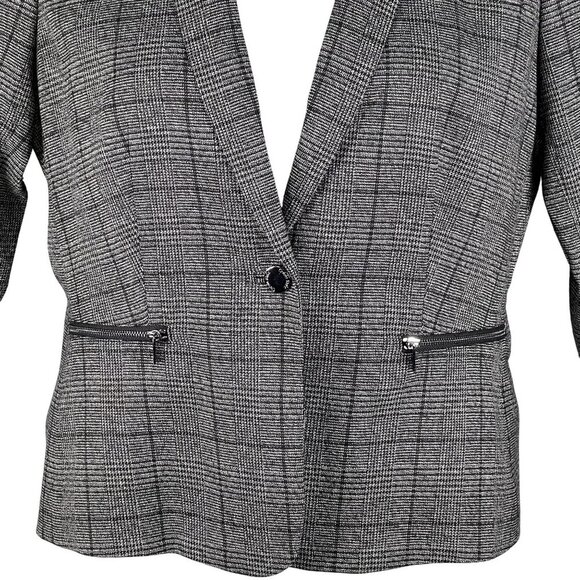 Calvin Klein Womens 10 Gray Houndstooth Windowpane Plaid Blazer Preppy Academia - Picture 3 of 15